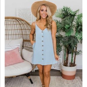 Pink Lily button front dress in baby blue